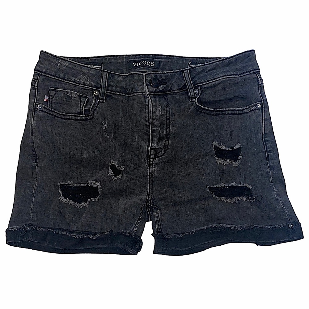 Stretchy slightly distressed black jean shorts!